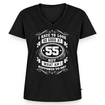 55. Geburtstag - Frauen Premium Bio T-Shirt mit V-Ausschnitt - Schwarz - Vorne - AI Model Female 172 light (172cm)
