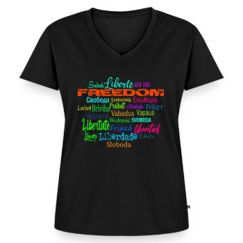 Freiheit Frieden Demokratie - politisch Staatement - Frauen Premium Bio T-Shirt mit V-Ausschnitt - Schwarz - Vorne - AI Model Female 172 light (172cm)
