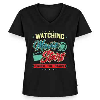 Kino Filmstars und Sternenhimmel - Open Air Kino - Frauen Premium Bio T-Shirt mit V-Ausschnitt - Schwarz - Vorne - AI Model Female 172 light (172cm)