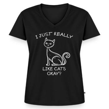 Chat Drôle de sort Chats Animaux de compagnie Fun Cadeau - T-shirt encolure en V Premium bio Femme - noir - Devant - AI Model Female 172 light (172cm)