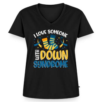 Ich liebe jemanden mit Down-Syndrom - Frauen Premium Bio T-Shirt mit V-Ausschnitt - Schwarz - Vorne - AI Model Female 172 light (172cm)