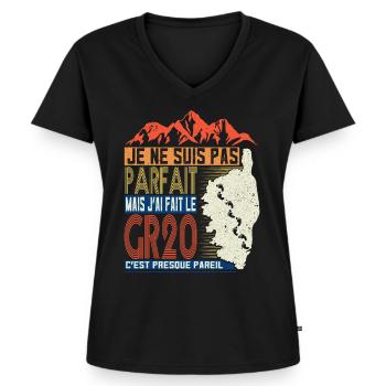 GR20 Corse Randonnée Randonneur Randonneuse Corse - T-shirt encolure en V Premium bio Femme - noir - Devant - AI Model Female 172 light (172cm)