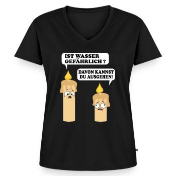 Wortwitz Witz Sprechende Kerzen Wasser gefährlich - Frauen Premium Bio T-Shirt mit V-Ausschnitt - Schwarz - Vorne - AI Model Female 172 light (172cm)