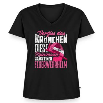Frauen Feuerwehrfrau Feuerwehr - Frauen Premium Bio T-Shirt mit V-Ausschnitt - Schwarz - Vorne - AI Model Female 172 light (172cm)