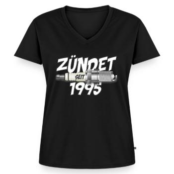 Zündet seit 1995 Jahrgang Geburtstag Mechaniker - Frauen Premium Bio T-Shirt mit V-Ausschnitt - Schwarz - Vorne - AI Model Female 172 light (172cm)