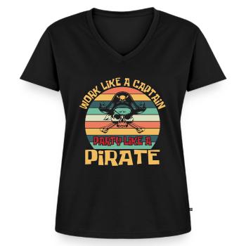 Pirat Piraten Piratenschiff Piraten Geschenk - Frauen Premium Bio T-Shirt mit V-Ausschnitt - Schwarz - Vorne - AI Model Female 172 light (172cm)