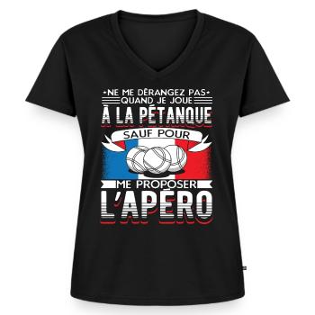 Pétanque Humour Boccia Homme Petanque - T-shirt encolure en V Premium bio Femme - noir - Devant - AI Model Female 172 light (172cm)