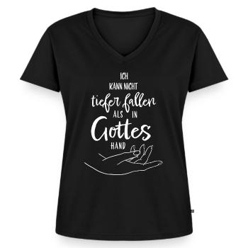 Gott Jesus Christ Glaube Bibel Kirche Geschenkidee - Frauen Premium Bio T-Shirt mit V-Ausschnitt - Schwarz - Vorne - AI Model Female 172 light (172cm)