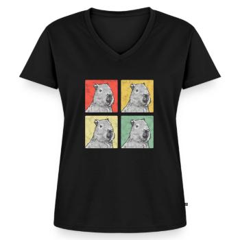 Capybara Vintage South American capybara - Women's Premium Organic V-neck T-shirt - black - Front - AI Model Female 172 light (172cm)