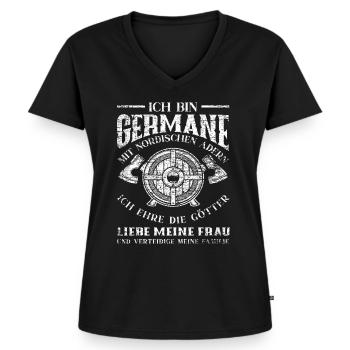 Wikinger Familie Nordische Mythologie - Frauen Premium Bio T-Shirt mit V-Ausschnitt - Schwarz - Vorne - AI Model Female 172 light (172cm)