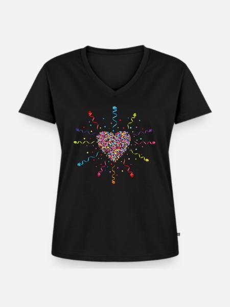 Konfetti im Herzen Fasching Karneval - Frauen Premium Bio T-Shirt mit V-Ausschnitt - Schwarz