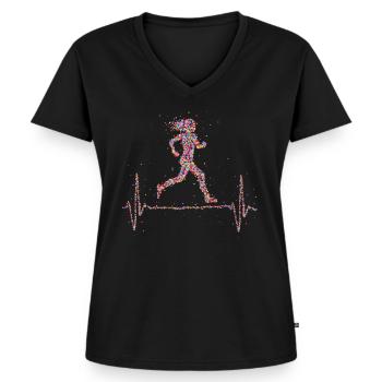 Joggen Herzschlag Läuferin Marathon - Frauen Premium Bio T-Shirt mit V-Ausschnitt - Schwarz - Vorne - AI Model Female 172 light (172cm)