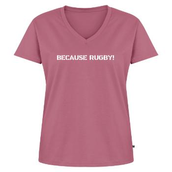 Rugby - Because Rugby - Frauen Premium Bio T-Shirt mit V-Ausschnitt - Mauve - Vorne - AI Model Female 172 dark (172cm)