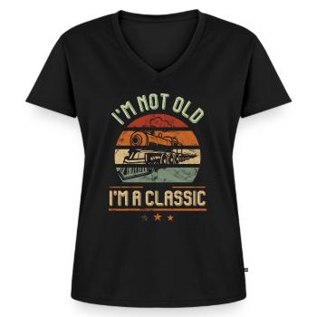 Anniversaire du cheminot - T-shirt encolure en V Premium bio Femme - noir - Devant - AI Model Female 172 light (172cm)