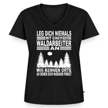 Leg Dich Niemals Mit einem Waldarbeiter an - Frauen Premium Bio T-Shirt mit V-Ausschnitt - Schwarz - Vorne - AI Model Female 172 light (172cm)