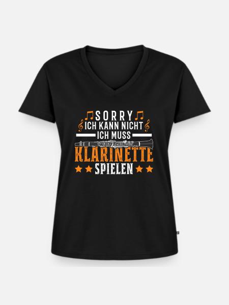 Klarinette Klarinettist - Frauen Premium Bio T-Shirt mit V-Ausschnitt - Schwarz