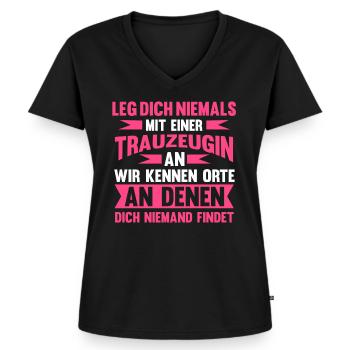 Trauzeugin - Frauen Premium Bio T-Shirt mit V-Ausschnitt - Schwarz - Vorne - AI Model Female 172 light (172cm)