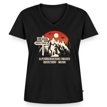Alpenüberquerung Oberstdorf Meran E5 - Frauen Premium Bio T-Shirt mit V-Ausschnitt - Schwarz - Vorne - AI Model Female 172 light (172cm)