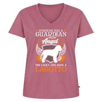 Lagotto Romagnolo Ange Gardien Truffe Recherche Chien - T-shirt encolure en V Premium bio Femme - mauve - Devant - AI Model Female 172 dark (172cm)
