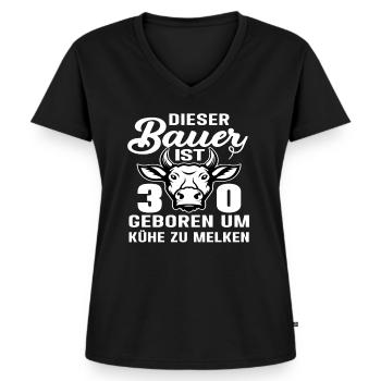 Landwirt Bauer Kuh 30 Geburtstag Kühe Spruch - Frauen Premium Bio T-Shirt mit V-Ausschnitt - Schwarz - Vorne - AI Model Female 172 light (172cm)
