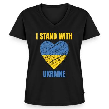 Je me tiens avec le drapeau ukrainien vintage de l’Ukraine - T-shirt encolure en V Premium bio Femme - noir - Devant - AI Model Female 172 light (172cm)