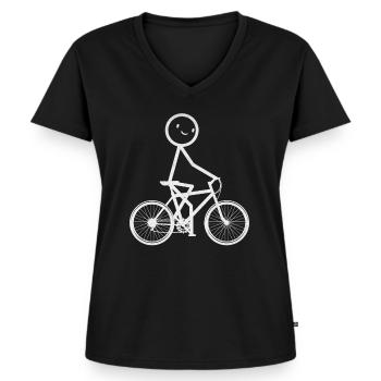 Fahrrad Radfahren Strichmännchen Lustiger - Frauen Premium Bio T-Shirt mit V-Ausschnitt - Schwarz - Vorne - AI Model Female 172 light (172cm)