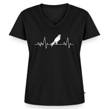 Herzschlag Adler Puls Falke EKG Geschenk Mann - Frauen Premium Bio T-Shirt mit V-Ausschnitt - Schwarz - Vorne - AI Model Female 172 light (172cm)