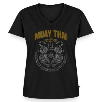 Thai Art Tigers Muay Thai Fighter - Frauen Premium Bio T-Shirt mit V-Ausschnitt - Schwarz - Vorne - AI Model Female 172 light (172cm)