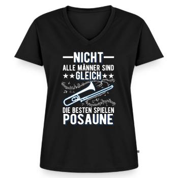 Posaune Mann Posaunenspieler Posaunist - Frauen Premium Bio T-Shirt mit V-Ausschnitt - Schwarz - Vorne - AI Model Female 172 light (172cm)