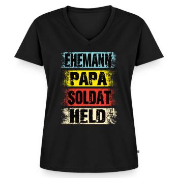 Ehemann Papa Soldat Held - Frauen Premium Bio T-Shirt mit V-Ausschnitt - Schwarz - Vorne - AI Model Female 172 light (172cm)
