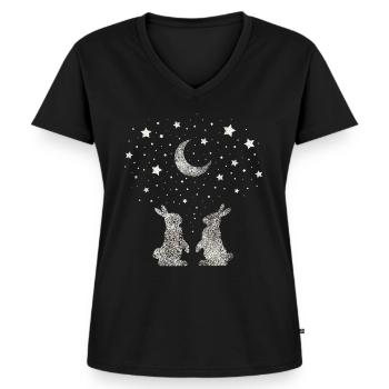 Kaninchen Zwergkaninchen Hasen Hase - Frauen Premium Bio T-Shirt mit V-Ausschnitt - Schwarz - Vorne - AI Model Female 172 light (172cm)