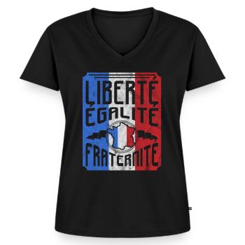 Frankreich - Frauen Premium Bio T-Shirt mit V-Ausschnitt - Schwarz - Vorne - AI Model Female 172 light (172cm)