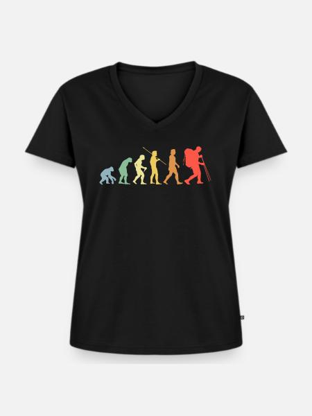 Wandern Evolution Retro Berglauf Wanderer - Frauen Premium Bio T-Shirt mit V-Ausschnitt - Schwarz