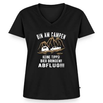 Bin am Campen Wohnwagen - Frauen Premium Bio T-Shirt mit V-Ausschnitt - Schwarz - Vorne - AI Model Female 172 light (172cm)
