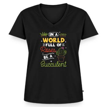 Succulent Plants - Women's Premium Organic V-neck T-shirt - black - Front - AI Model Female 172 light (172cm)