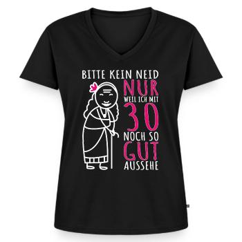 30. Geburtstag Frau 30er 30 Jahre alt lustig Dame - Frauen Premium Bio T-Shirt mit V-Ausschnitt - Schwarz - Vorne - AI Model Female 172 light (172cm)