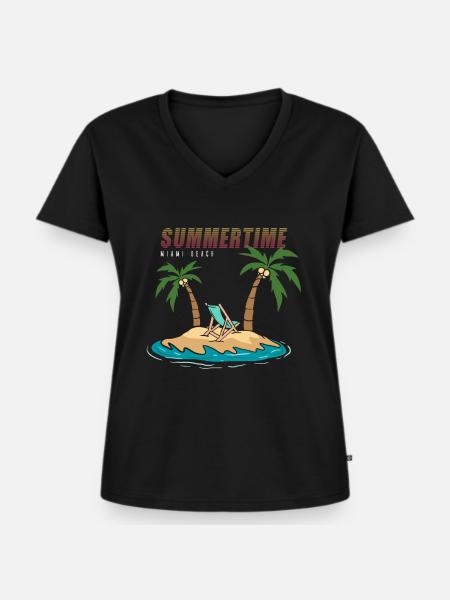 Summertime Miami Beach Vacation - Frauen Premium Bio T-Shirt mit V-Ausschnitt - Schwarz