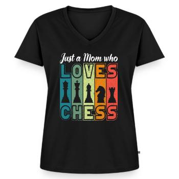 Schachspielerin Schach Mama Mutter Chess Mom - Frauen Premium Bio T-Shirt mit V-Ausschnitt - Schwarz - Vorne - AI Model Female 172 light (172cm)