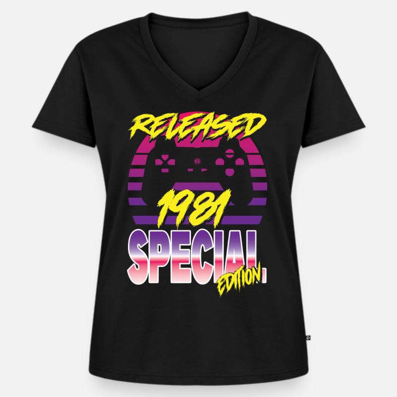 Released 1981 - Frauen Premium Bio T-Shirt mit V-Ausschnitt - Schwarz