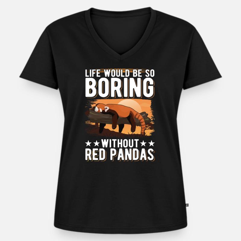 Roter Panda Geschenk Red Panda - Frauen Premium Bio T-Shirt mit V-Ausschnitt - Schwarz
