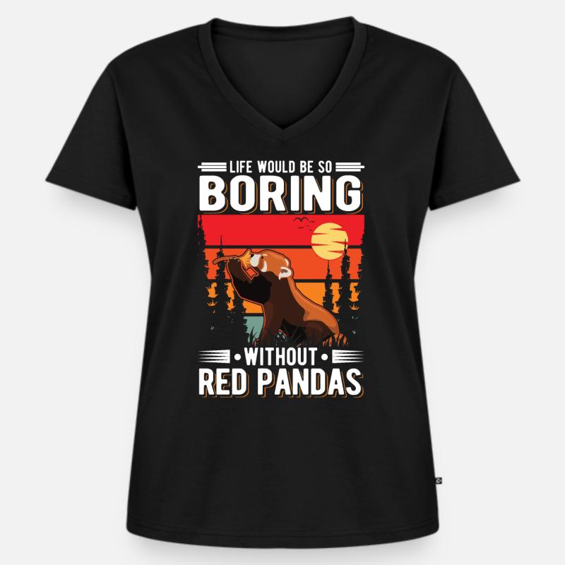 Roter Panda Geschenk Red Panda - Frauen Premium Bio T-Shirt mit V-Ausschnitt - Schwarz
