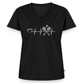 Joueur de badminton Heartbeat Badminton Heartbeat - T-shirt encolure en V Premium bio Femme - noir - Devant - AI Model Female 172 light (172cm)