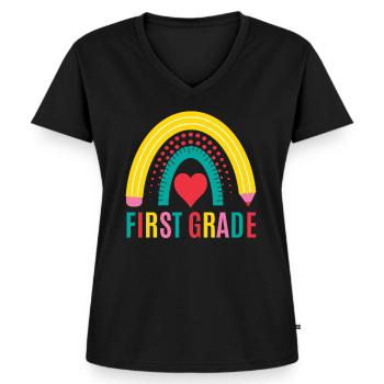 First grade teachers back to school - Women's Premium Organic V-neck T-shirt - black - Front - AI Model Female 172 light (172cm)