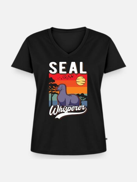 Robben Flüsterer Seal Whisperer - Frauen Premium Bio T-Shirt mit V-Ausschnitt - Schwarz