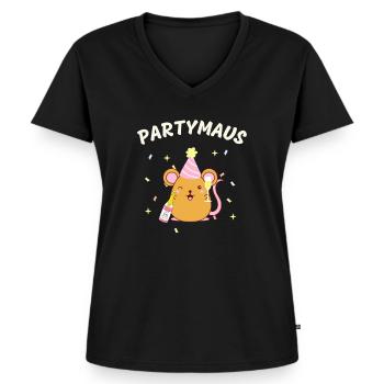 Partymaus Geburtstag Party Lustiges Frauen - Frauen Premium Bio T-Shirt mit V-Ausschnitt - Schwarz - Vorne - AI Model Female 172 light (172cm)