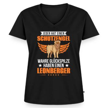 Leonberger Schutzengel - Frauen Premium Bio T-Shirt mit V-Ausschnitt - Schwarz - Vorne - AI Model Female 172 light (172cm)