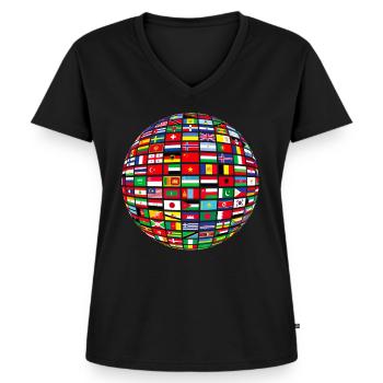 schönes Friede alle Fahnen "gegen Rassismus" - Frauen Premium Bio T-Shirt mit V-Ausschnitt - Schwarz - Vorne - AI Model Female 172 light (172cm)