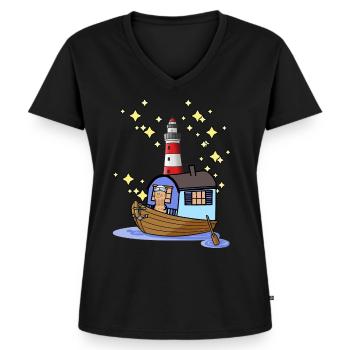 Peanut Sailor Boat Lighthouse Voyage d’aventure - T-shirt encolure en V Premium bio Femme - noir - Devant - AI Model Female 172 light (172cm)