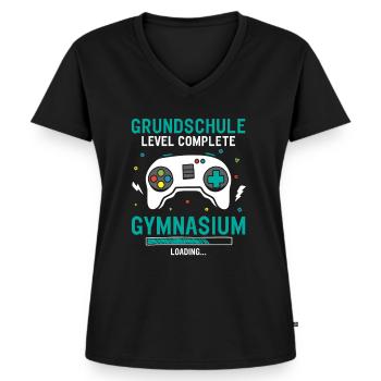 Grundschule Level Complete Gymnasium Loading - Frauen Premium Bio T-Shirt mit V-Ausschnitt - Schwarz - Vorne - AI Model Female 172 light (172cm)
