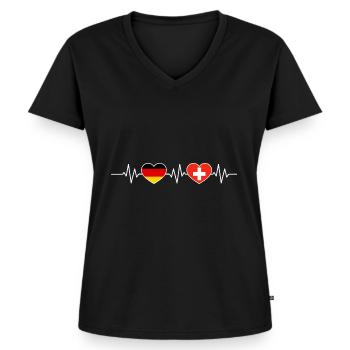 Herzschlag Deutschland Schweiz - Frauen Premium Bio T-Shirt mit V-Ausschnitt - Schwarz - Vorne - AI Model Female 172 light (172cm)